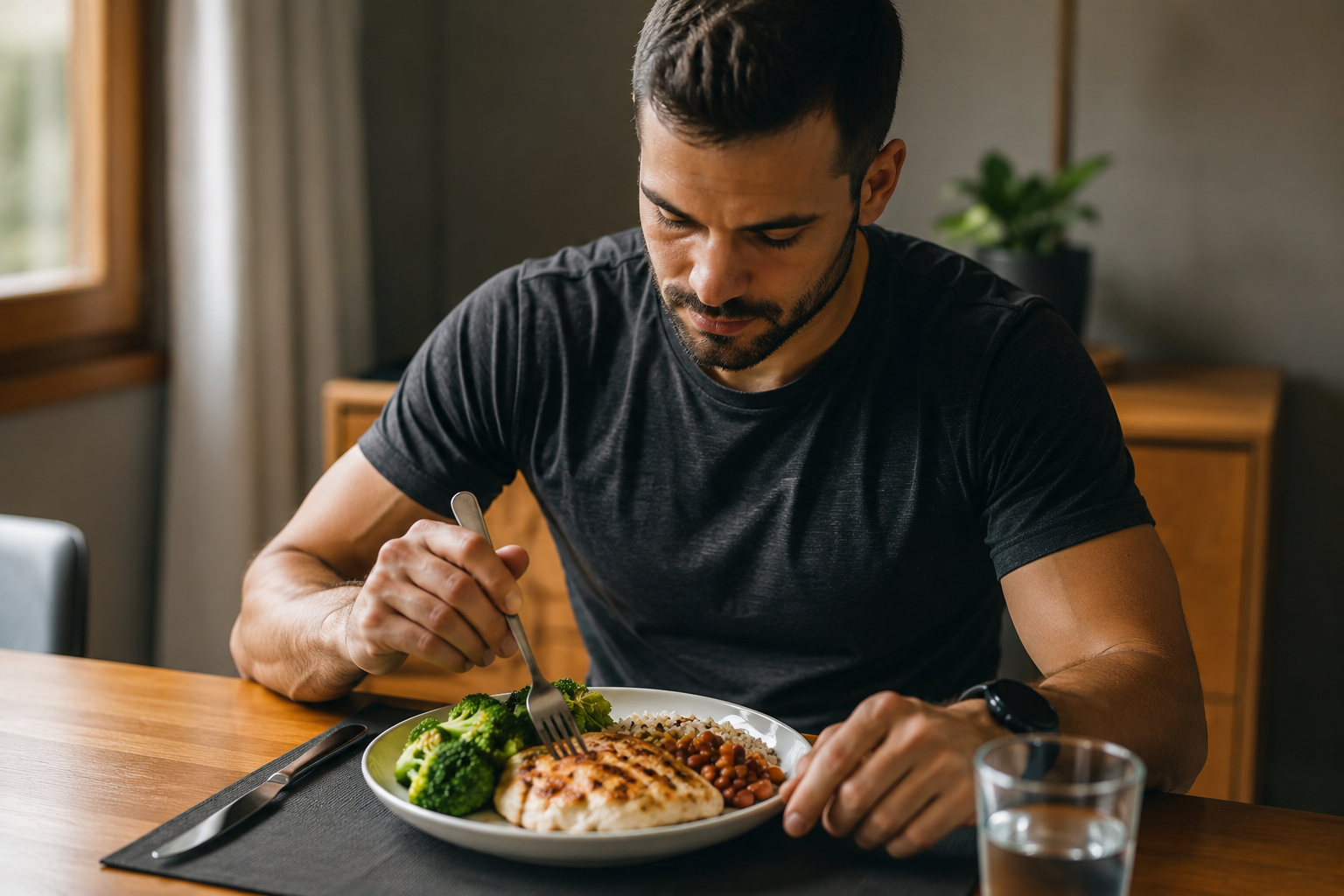 Refeição balanceada com fonte de proteína