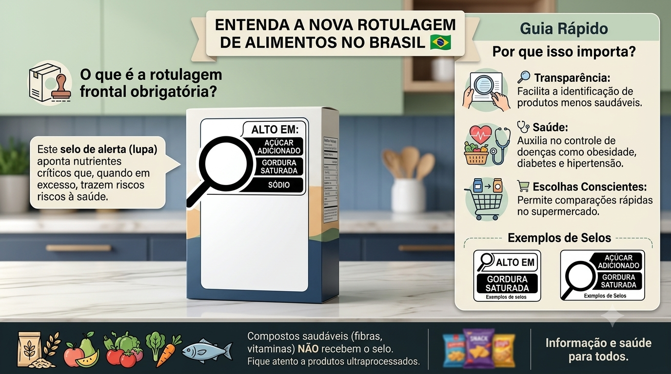 Rótulo de alimento com símbolo de lupa da Anvisa indicando alto teor de sódio